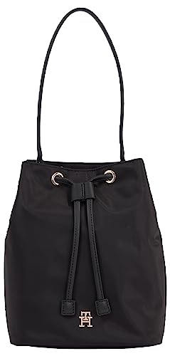 Tommy Hilfiger Damen Hobo Bag Tasche Poppy Bucket Klein, Schwarz (Black), Onesize im Sale